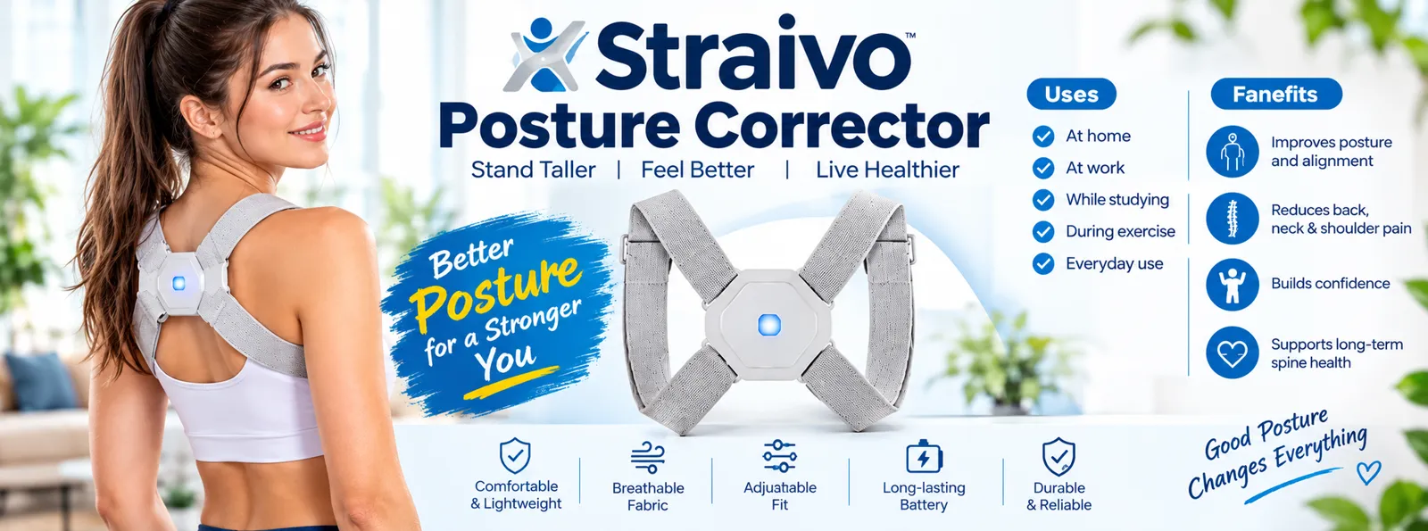 Straivo Posture Corrector: stand taller, feel better, live healthier